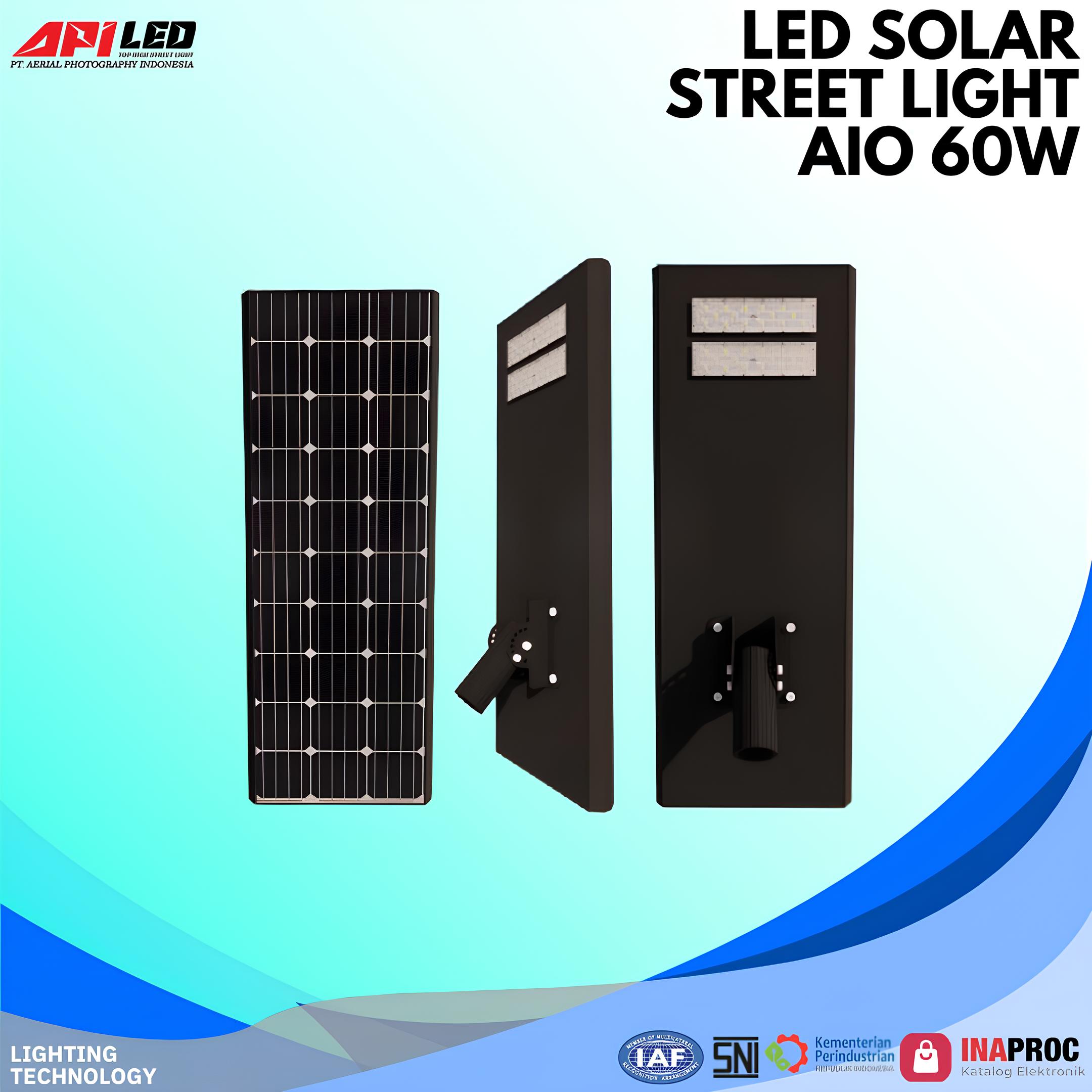 AIO LED SOLAR STREET LIGHT PJU : AL-SSL-AIO-256001 - Lampu PJU AL-SSL-AIO-256001 ALL IN ONE ini dilengkapi chip LED Lumiled by Philips SMD7070 yang mampu menghasilkan cahaya efisien hingga 180 LM/W ±5% dengan pilihan warna 3000K hingga 6500K dan indeks rendering warna (CRI) Ra > 70/80. Dirancang dengan bahan aluminium alloy, lensa PC, dan kaca, lampu ini memiliki diameter tiang Ø60mm dan dapat beroperasi dalam suhu -30°C hingga +50°C dengan sudut pencahayaan 60x140°. Mengandalkan tenaga surya melalui panel bertegangan 18-24V dengan daya 100W dan didukung baterai LifePo4 berkapasitas 50AH 12.8V, lampu ini mampu bertahan hingga 100.000 jam dengan waktu pengisian 5-7 jam. Memiliki perlindungan IP66 terhadap debu dan air serta ketahanan benturan IK08, lampu ini cocok dipasang pada ketinggian 5-7 meter. Selain itu, tersedia opsi tambahan seperti Photocell, PWM, dan Nema Socket (3/5/7 Pin), serta didukung dengan garansi selama 5 tahun untuk memastikan keandalan dan daya tahan jangka panjang.